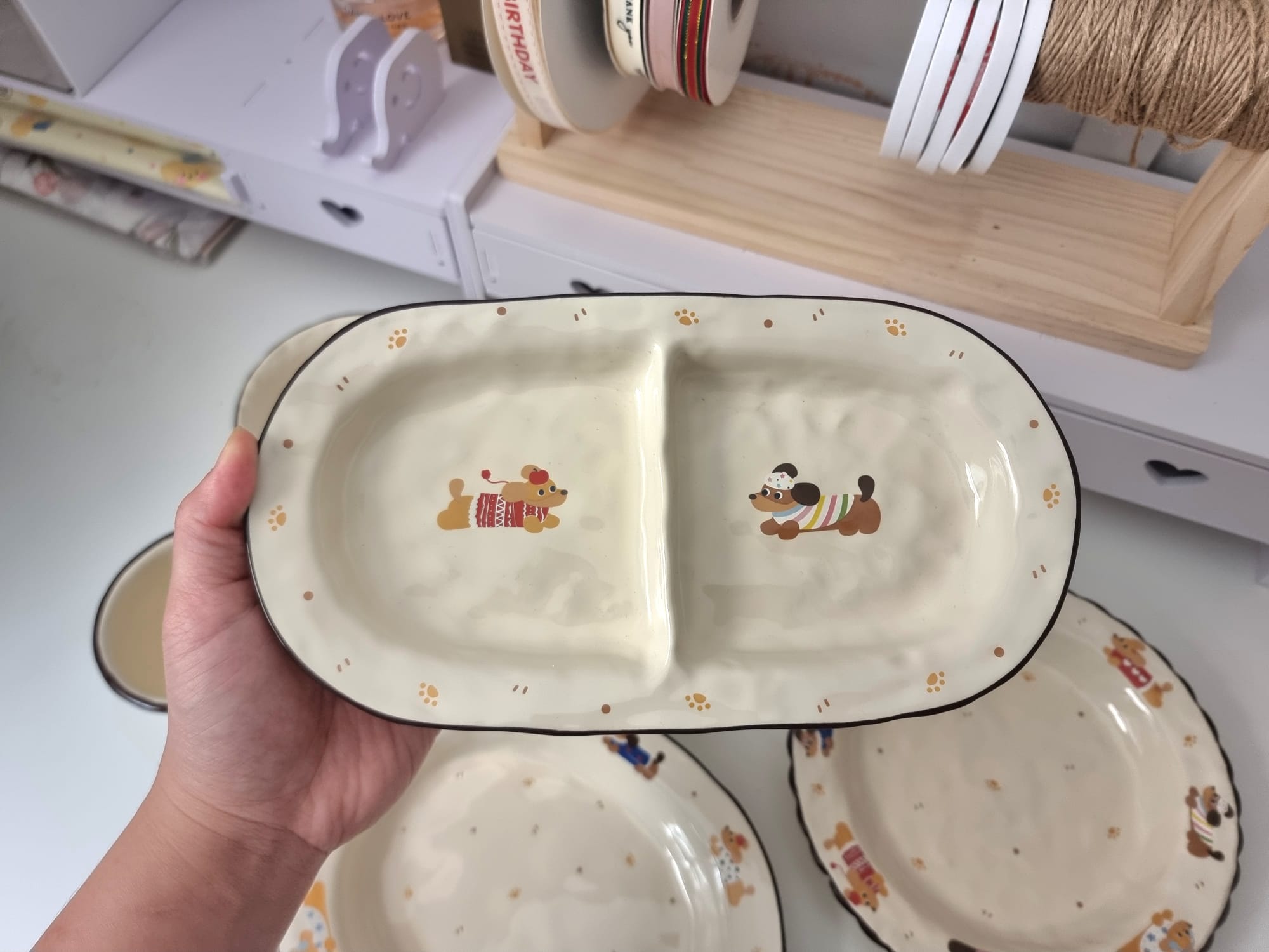 Playful Dog Twin Section Plate