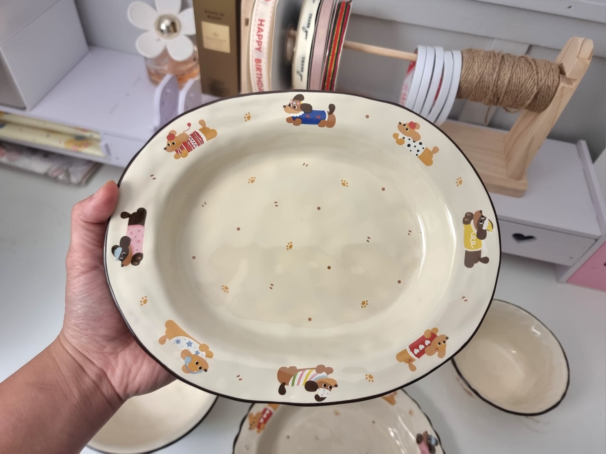 Playful Dogs Oval Plate